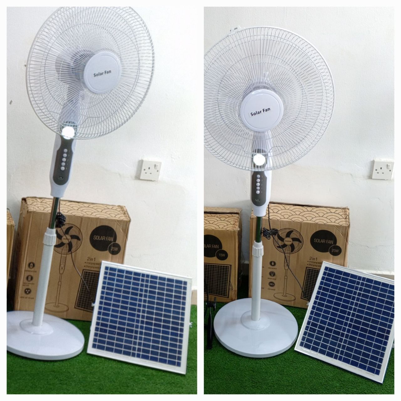 25W Solar Rechargeable Standing Fan 16inch WLampith LED 